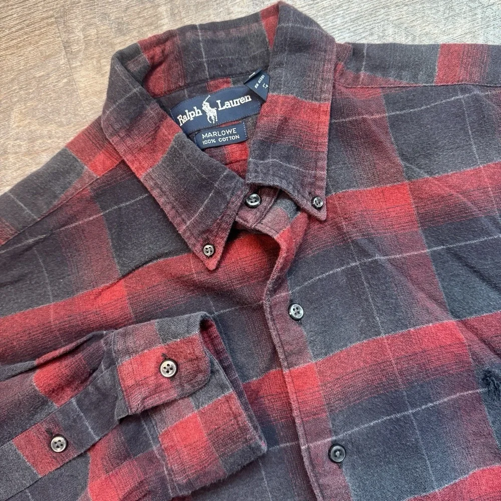 Ralph Lauren Marlowe Mens Size Med Shirt Flannel Vintage Buffalo Plaid Red Black